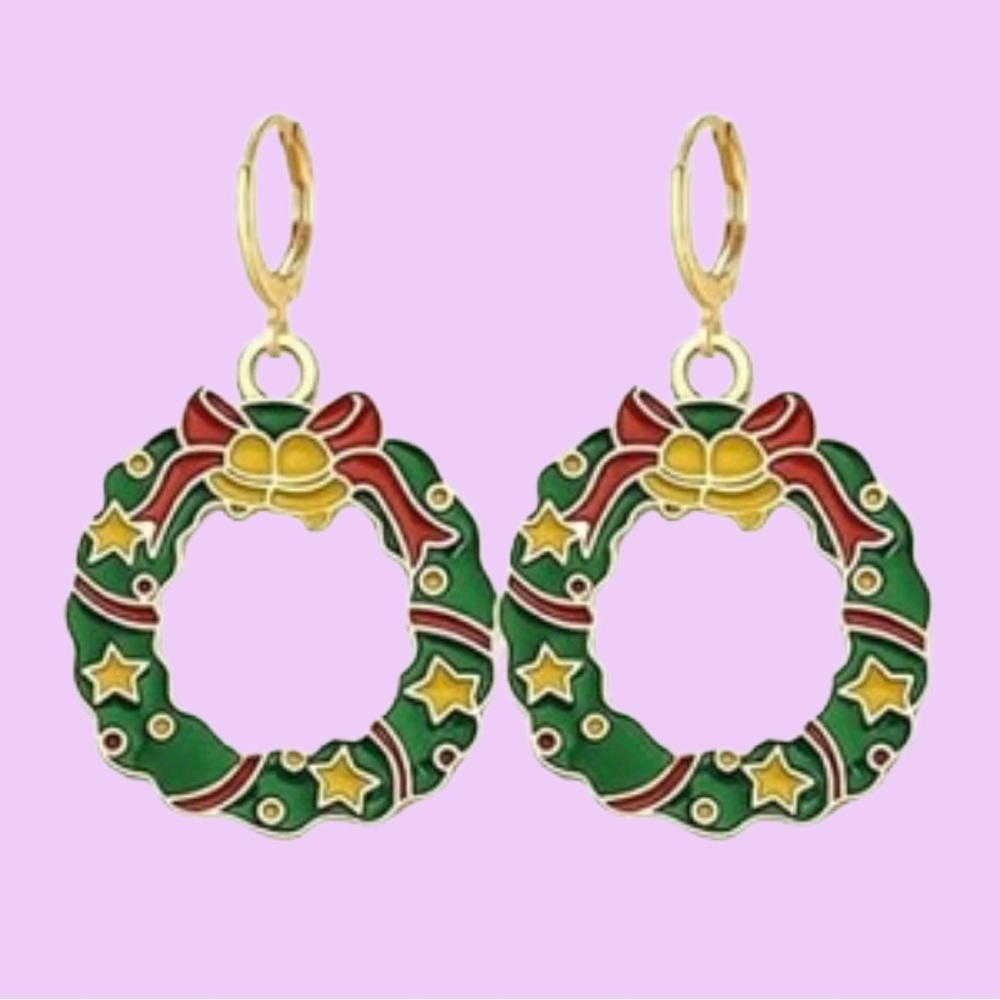 🎄 Christmas 🎄 Festive Wreath Earrings - Green and Red